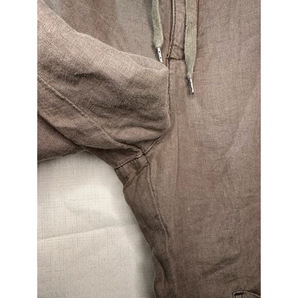 FREE PEOPLE Linen Pants Womens S Cargo Crop Patchwork Utility Green Relaxed Fit - Picture 10 of 15